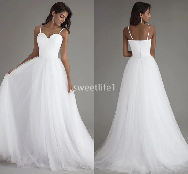 New Modest White Spagheeti Straps Wedding Dresses A Line Floor Length Tulle Boho Garden Bridal Gown Custom Made Hot Sale