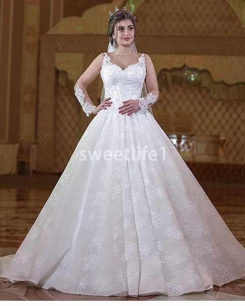 Princess Sheer Jewel Neck Wedding Dresses A Line Lace Appliques Transparent Long Sleeve Bridal Gown Custom Made