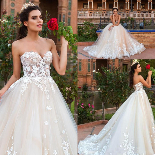 Lace Wedding Dress Tulle Bridal Gown Strapless A Line Saudi Arabia Bride Dresses Plus Size Bride Wear