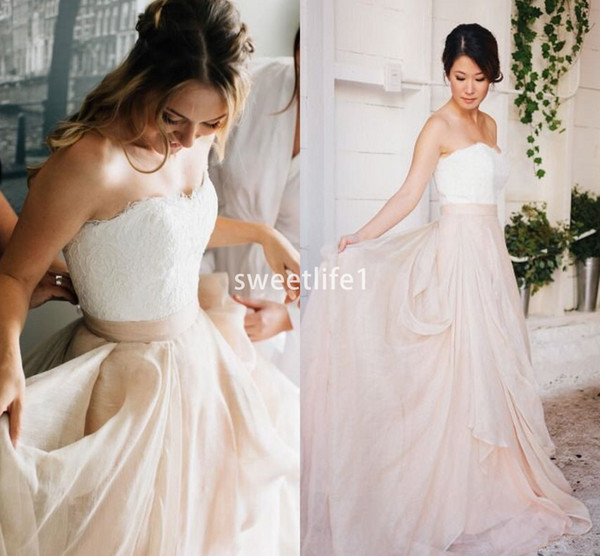 Boho Elegant Sweetheart Neck Wedding Dresses Lace Appliques Blush Chiffon Ruffles A Line Boho Bridal Gown