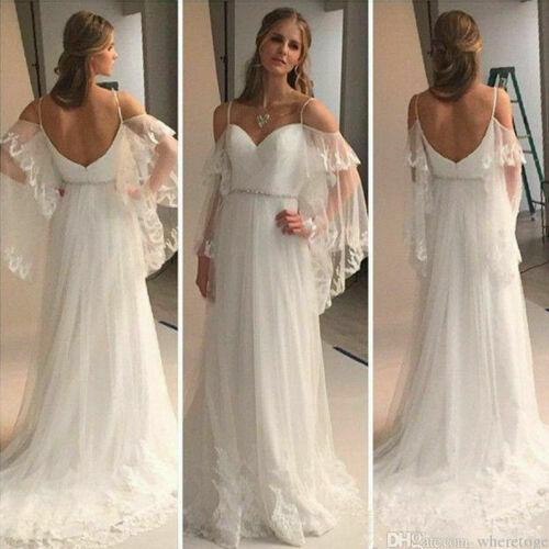 Country Style Sphaghetti Wedding Dresses A Line Lace Tulle Sweep Train Boho Chic Rustic Wedding Bridal Gown Custom Made Cheap