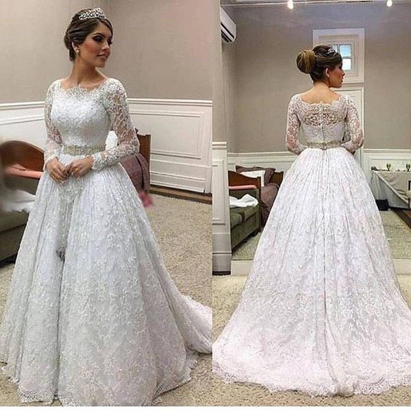 Elegant Long Sleeve Lace Bridal Gowns Garden Wedding Dress A Line Bride Ball Gown robes de mariée