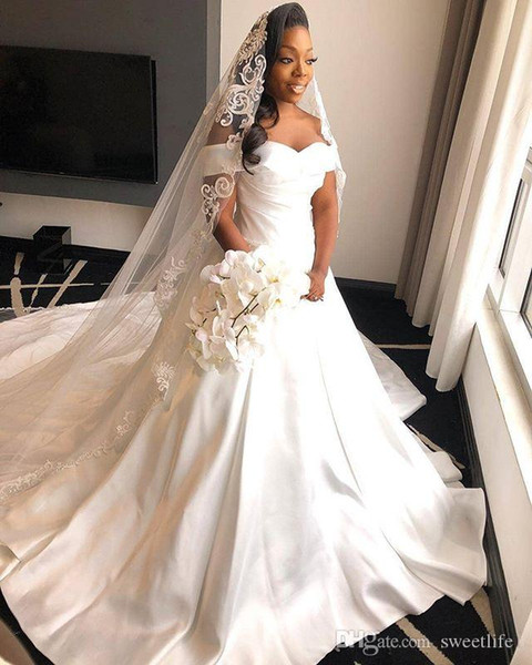 Elegant Off the Shoulder Wedding Dresses White Satin Plus Size Vintage Bridal Gown Vesdio De Nova