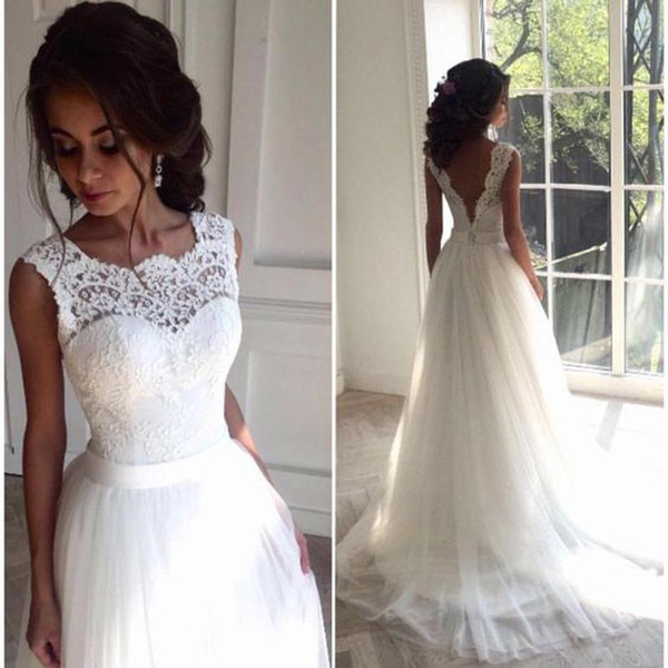 Vestido De Noiva White Lace Appliques A Line Wedding Dresses Backless Vintage Bride Gowns Beach Bridal Dress