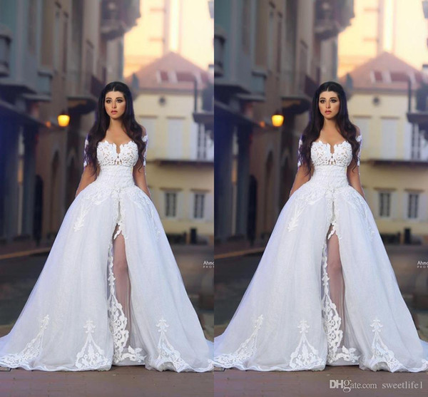 Said Ahamad Wedding Dress Bridal Gowns Appliques Long Sleeves Side Split Dress Saudi Arabia robes de mariée