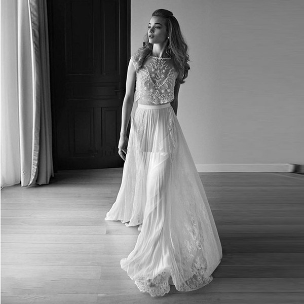 Hippie Boho A Line Wedding Gowns Vestido De Noiva Lace Chiffon Bohemian Bride Dress robes de mariée