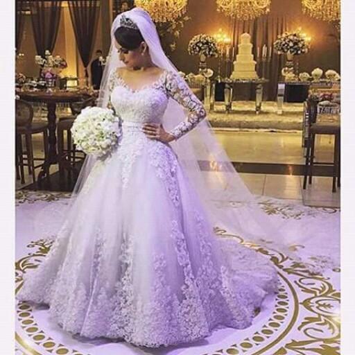 A Line Long Sleeve Plus Size Wedding Dresses Bridal Gown Tulle Lace Appliques Bruidsjurk Zipper-Up Court Train