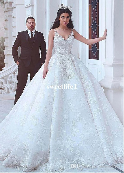 Said Mhamad Spaghetti Straps Bridal Ball Gown Lace A Line Wedding Dresses Saudi Arabia robes de mariée