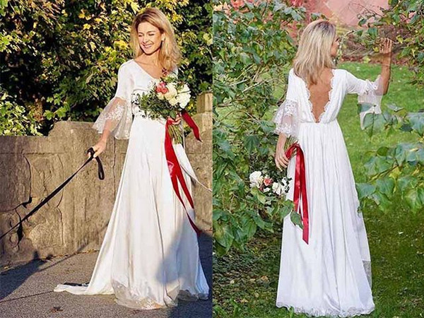 New Boho Long Sleeve Wedding Dresses V Neck A Line Sexy Backless Chiffon Boho Beach Garden Bridal Gown Cheap Hot Sale