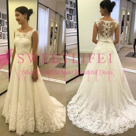 Vintage Hollow Back Lace Wedding Dresses A Line Bateau Neck Lace Appliques Belt Country Style Boho Bridal Gown Custom Made