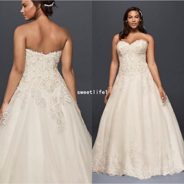 Plus Size A-Line Tulle Wedding Dresses Sweetheart Neckline Bodice With Beaded Applique Sequins Detail Bridal Gowns Custom Made