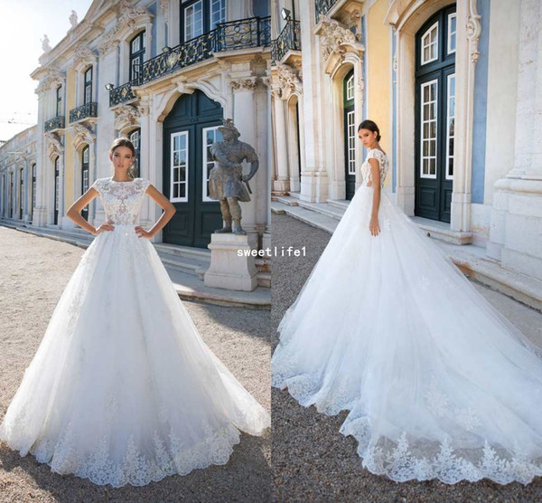 Modest Milla Nova Wedding Dresses Illusion Bodice Lace Appliques A Line Court Train Bridal Gown Custom Made