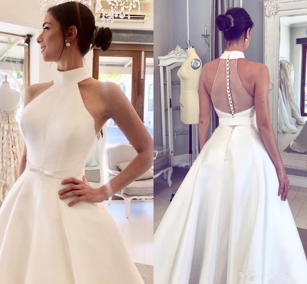 Simple Wedding Dresses Sheer Backless Covered Button Vestidos De Novia Cheap Long Floor Length Plus Size Bridal Gowns