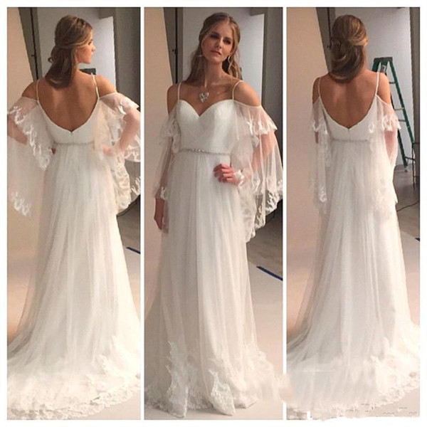 New Arrival Beach Wedding Dresses Off the Shoulder Long Sleeve Tulle Lace Appliques Sweetheart Bridal Dresses Wedding Gowns