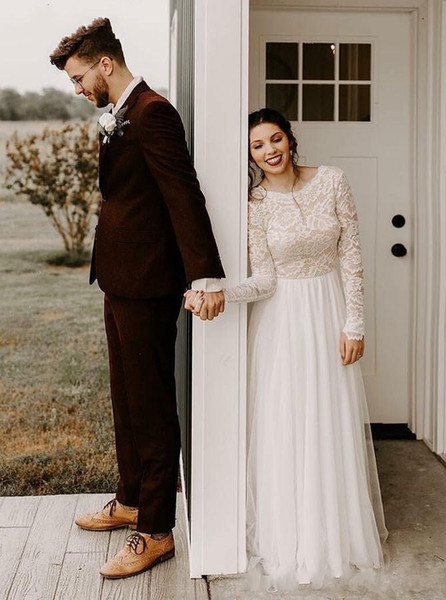Elegant Long Sleeves Lace Wedding Dresses Boho Open Back A-Line Sweep Train Tulle Elegant Bridal Gowns Plus Size Vestido De Noiva