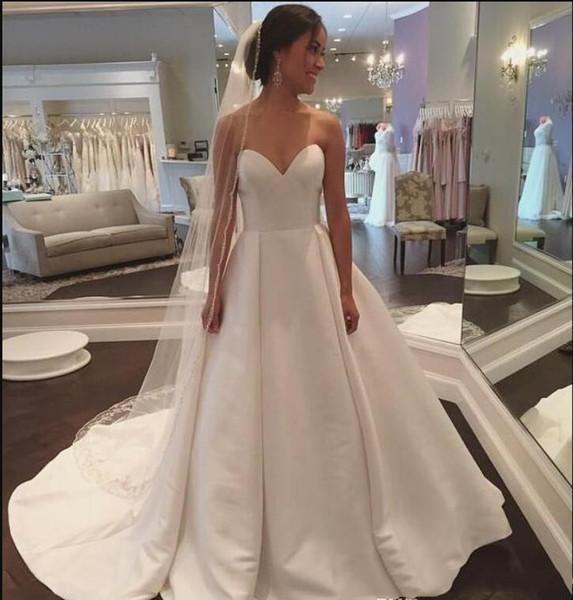 Wedding Dresses Cheap Charming Sweetheart Sleeveless Ruched Draped Satin Court Train Vestidos De Novia Plus Size Formal Bridal Gowns