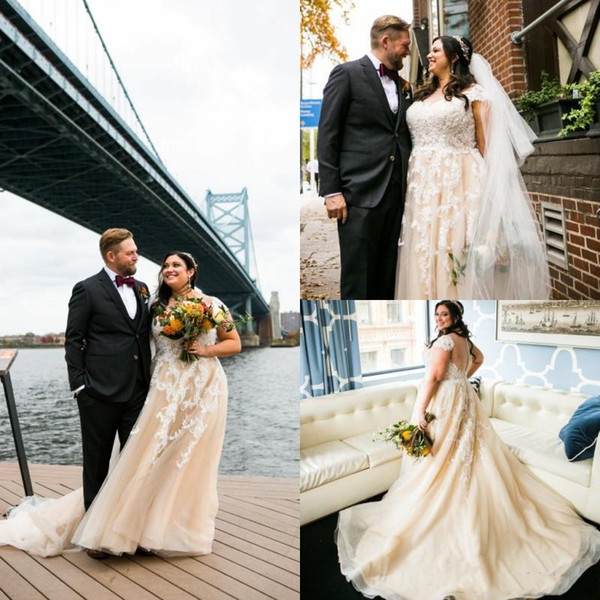 Plus Size Bohemian Wedding Dresses A Line Lace Applique Sweep Train Bridal Gowns Beach Wedding Dress robes de mariée