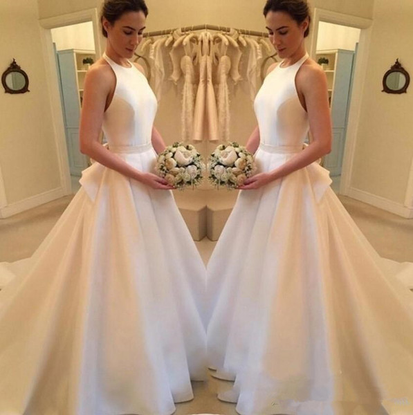 Simple Cheap Wedding Dresses New Fashion Satin A Line halter Backless Wedding Dress Sexy country Bridal Gowns