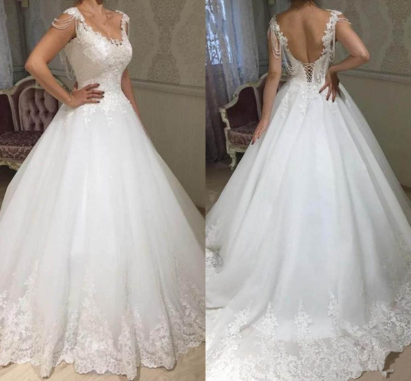 A-Line Scoop Princess Wedding Dresses Sexy Back Lace-up Appliques Elegant Bridal Dresses Charming country Wedding Gowns