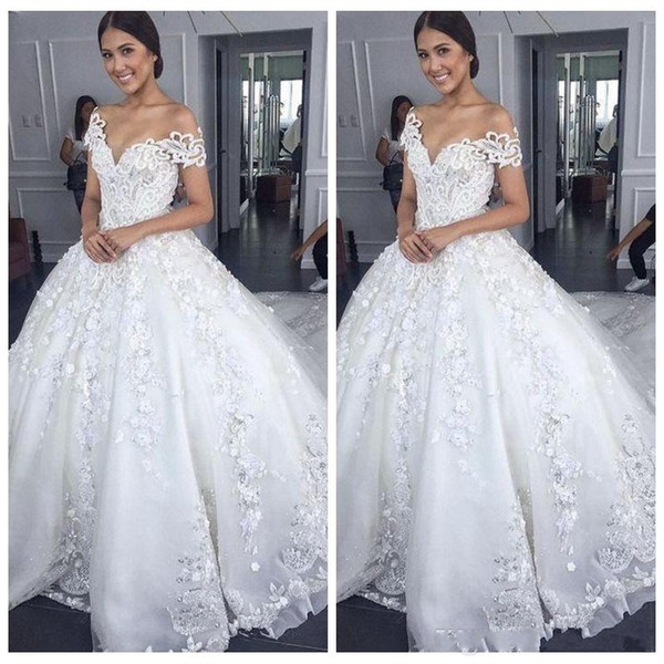 Gorgeous Lace Appliques A-Line Wedding Dresses Short Sleeves Bridal Gowns Formal Beading Customized Robe De Marriage Princess