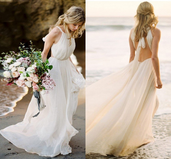 Bohemian Beach Wedding Dresses Backless A Line Sweep Trian Plus Size Garden Country Style Bridal Gown Gorgeous Castle Vestidoe De Noiva