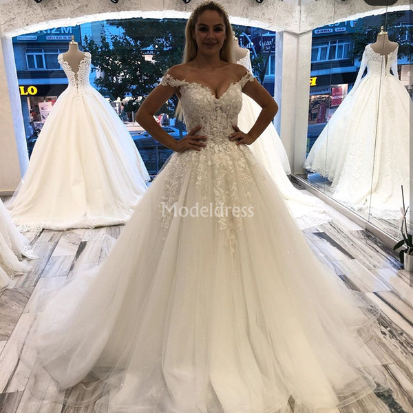 Gorgeous Lace Wedding Dresses For Bride Off Shoulder Appliques Sweep Train Country Style Bridal Gowns Modern Garden Vestidoe De Noiva Custom