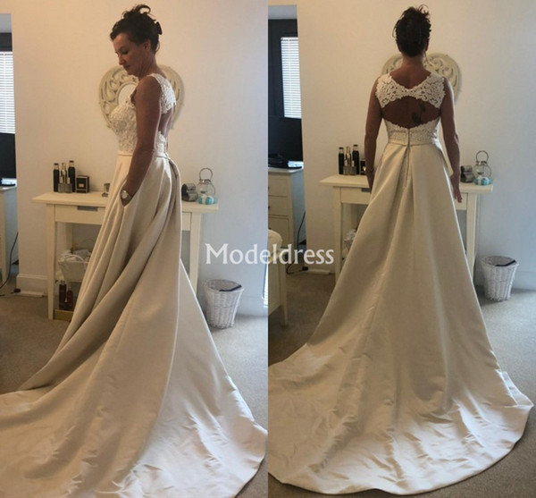 Elegant Lace Wedding Dresses With Pockets Open Back Sweep Train Country Style Bridal Gowns Gorgeous Plus Size Cheap Garden Vestidoe De Noiva