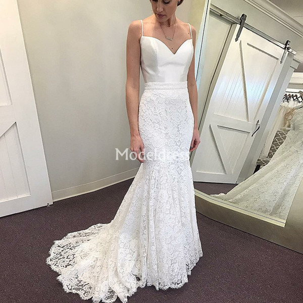 Elegant Lace Mermaid Wedding Dresses For Bride Spaghetti Sweep Train Garden Bridal Gowns Cheap Country Style Vestidoe De Noiva Custom