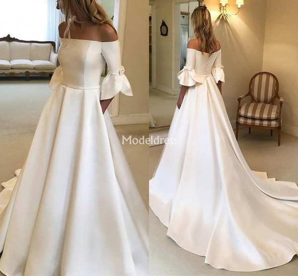 New Arrival Wedding Dresses Off Shoulder Half Sleeves A Line Sweep Train Garden Bridal Gowns Cheap Country Style Vestidoe De Noiva Custom