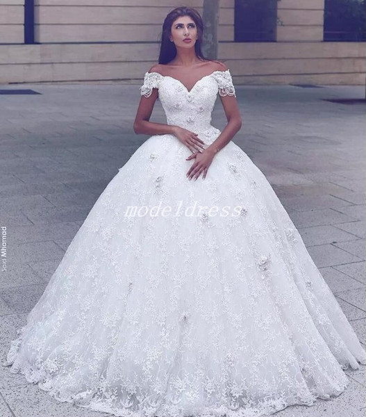 Vintage Lace Ball Gown Wedding Dresses Off Shoulder Appliques Beading Garden Chapel Country Bridal Gowns vestido de novia Arabic