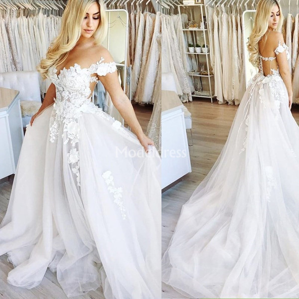 Charming Wedding Dresses Sheer Neck Hand Made Flowers Illusion Sweep Train Castle Chapel Bridal Gowns Garden Church Vestidoe De Noiva Custom