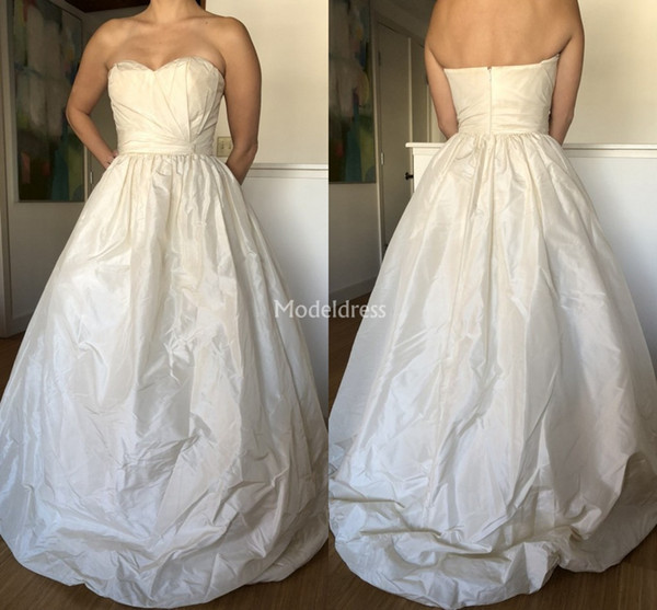 Simple Wedding Dresses Strapless Open Back A Line Sweep Train Garden Castle Birdal Gown Cheap Plus Size Church Chapel Vestidoe De Noiva