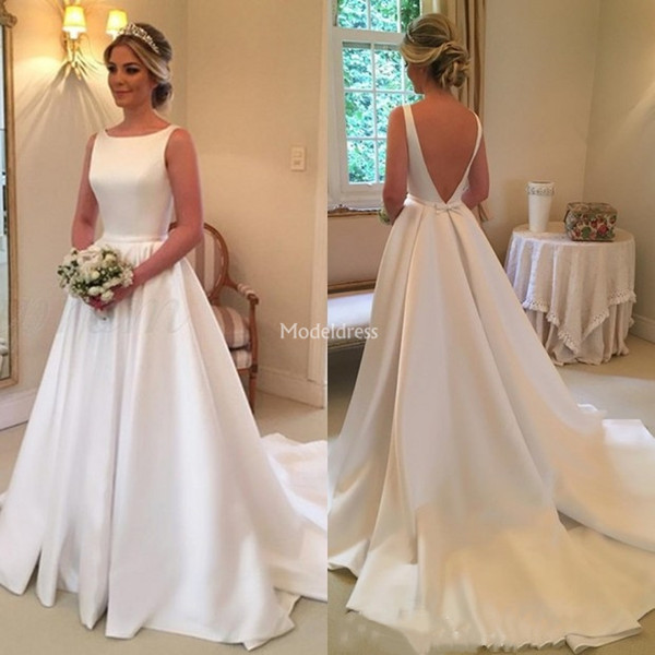 Gorgeous Wedding Dresses Scoop Neck Backless Sweep Train Simple Plus Size Elegant Castle Country Bridal Gown Chapel Church Vestidoe De Noiva