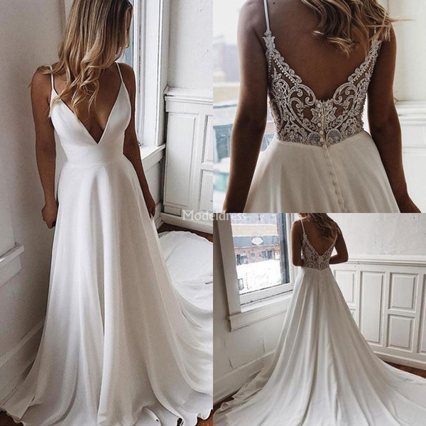 Arabric Lace Wedding Dresses Deep V-Neck Backless Covered Buttons Court Train A Line Church Bridal Gown Castle Chapel Vestidoe De Noiva