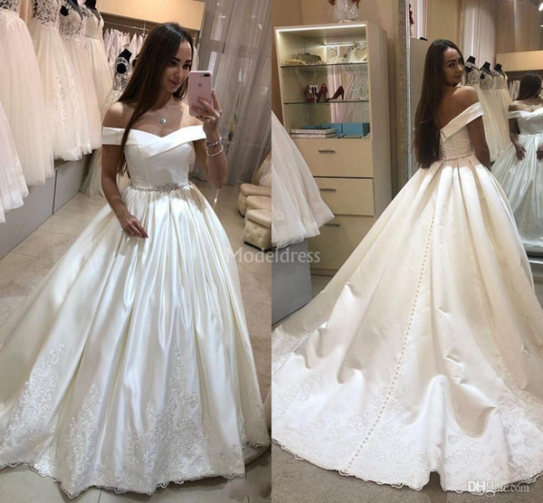 Arabric Wedding Dresses Off Shoulder A-Line Sweep Train Covered Buttons Backless Castle Bridal Gowns Plus Size Vestidoe De Noiva Custom