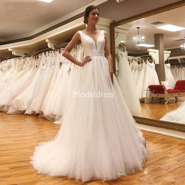 New Arrival Wedding Dresses For Bride Deep V-Neck Backless A Line Tulle Plus Size Bridal Gowns Elegant Country Style Cheap Vestidoe De Noiva