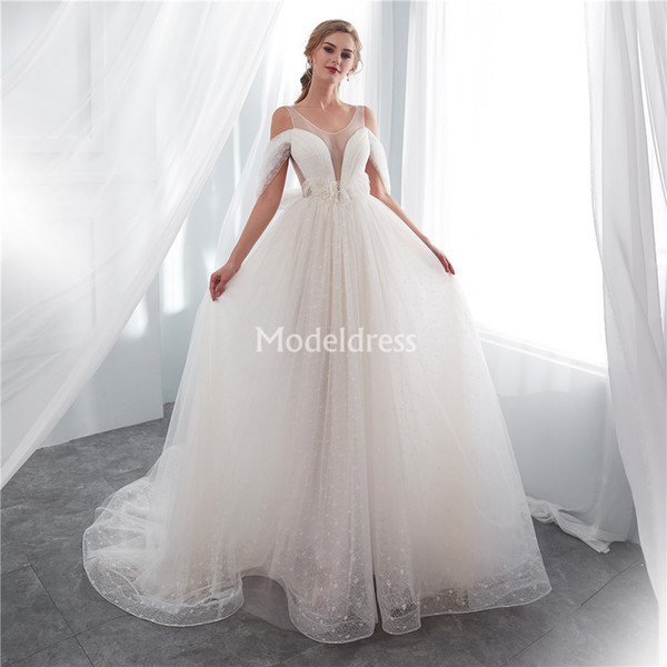 Charming Lace Wedding Dresses Sheer Neck Backless Sweep Train Country Church Bridal Gowns Gorgeous Plus Size Castle Chapel Vestidoe De Noiva