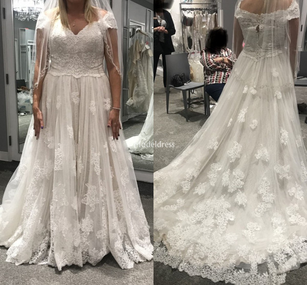 Modern Lace Wedding Dresses Off Shoulder Appliques Sweep Train Plus Size Country Style Vestidoe De Noiva Garden Bridal Gowns Customs