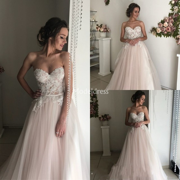 Gorgeous New Wedding Dresses Sweetheart A Line Sweep Train Castle Chapel Country Style Bridal Gowns Elegant Plus Size Vestidoe De Noiva