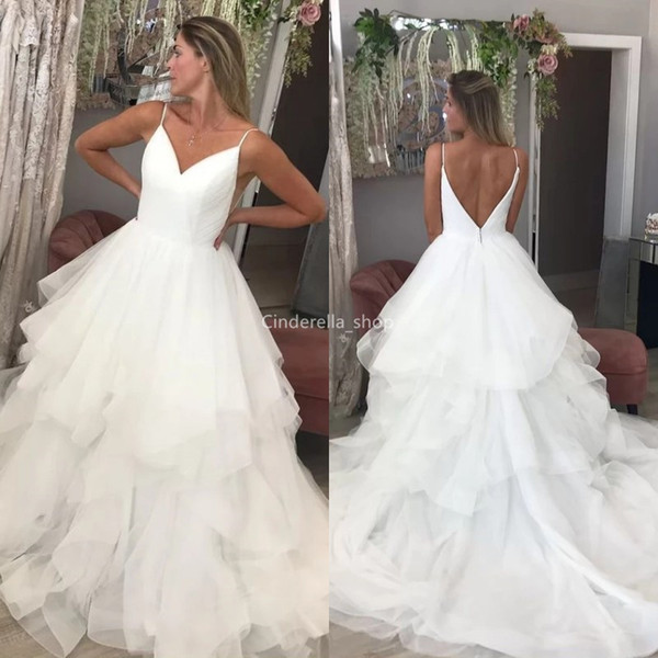 Elegant Wedding Dresses V-Neck Sleeveless Backless Tiered Ruffles Sweep Train Country Garden Bridal Gowns Vestido Novia