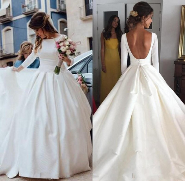 Simple Open Back Long Sleeve Wedding Dresses Ball Gown Bridal Gown bohemia A Line vestido de novia Cheap