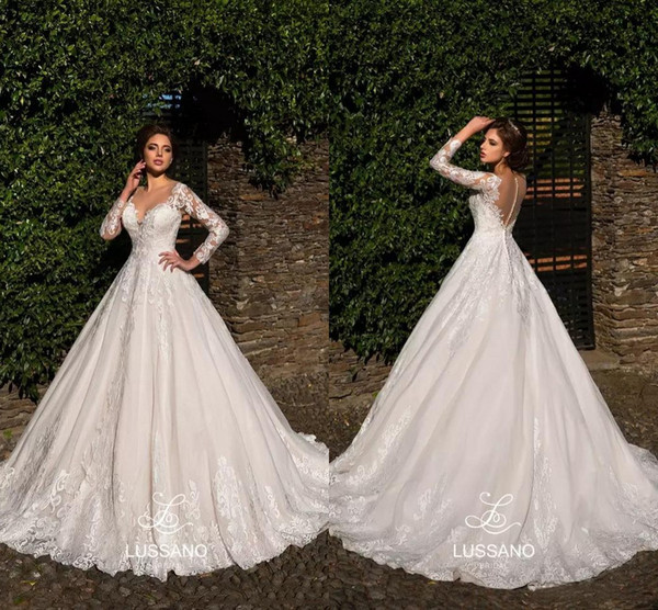 Stylish Long Sleeves Wedding Dresses Covered Button Back Lace Appliques Sheer Neck Bridal Gowns Custom Made