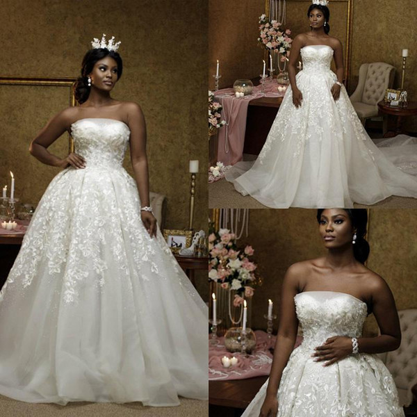 vestidos de novia Lace African Wedding Dresses A Line Strapless Plus Size Vintage Bridal Gowns Church Chic Wedding Gowns Dubai