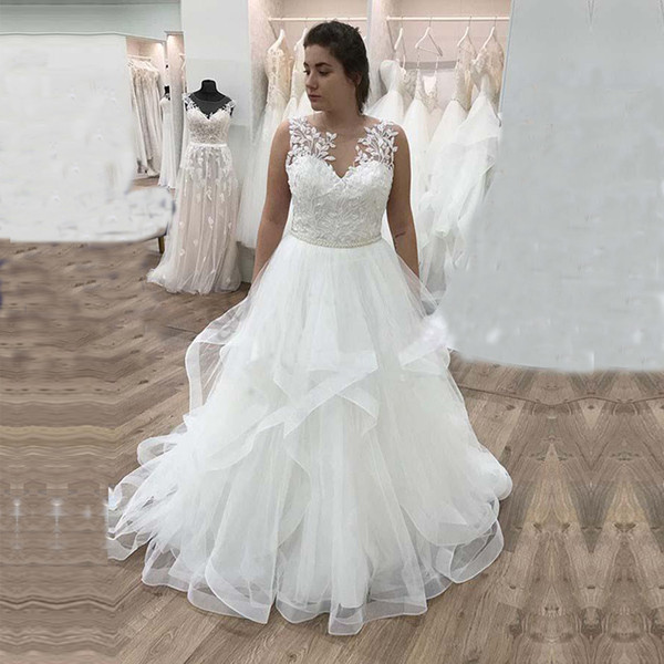 Tiered Skirts A Line Wedding Dresses Jewel Lace Appliques Modern Boho Beach Bridal Gowns Custom Vestido de noiva