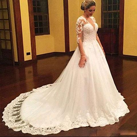 Long Sleeves Wedding Dresses Illusion Bodice Bridal Gowns Sheer Long Bride Dress abiti da sposa