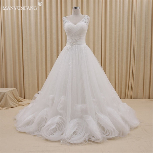 White Wedding Dresses v neck Vintage Ruffles Wedding Dress Beaded Sweep Train Sexy Soft Organza Custom Made Wedding Gown Dress 