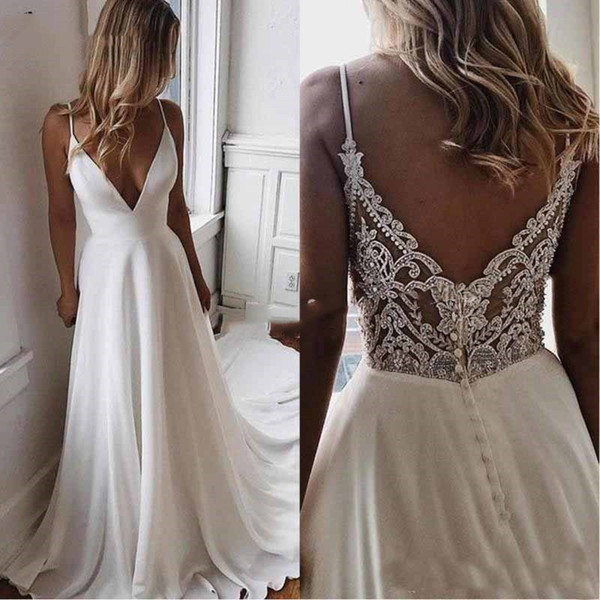 Simple Chiffon A Line Boho Beach Wedding Dress Bead Applique Formal Bridal Gown Cheap lakshmigown Bride Dress Vestidos De Novia