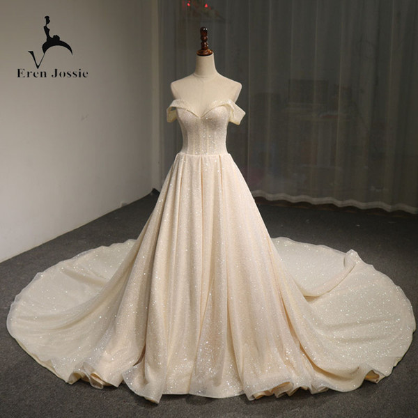 Eren Jossie New Style Stunning Glitter Wedding Dress Court Train Cap Sleeve Design Vestido De Novia