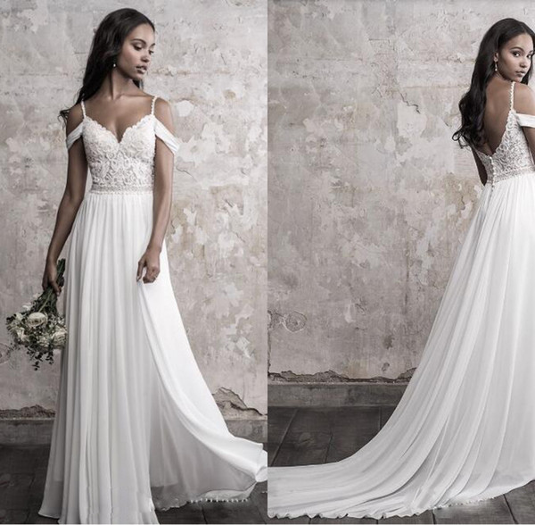 Madison James Wedding Dress Simple Spaghetti Off Shoulder Lace Applique Beads Chiffon Bridal Gowns Summer Beach Wedding Dresses