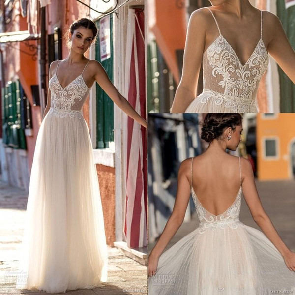 New Sexy Gali Karten Garden Beach Wedding Dresses Sleeveless Spaghetti Straps Robe De Soiree Backless Long Boho Brdial Gowns